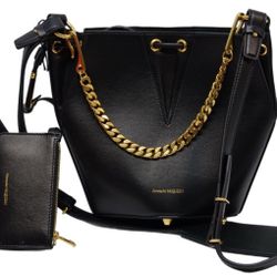 Alexander Mcqueen Shoulder Bag Women's Black Leather, Medium Size, Gold Chain