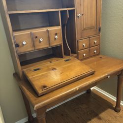 Vintage Pine Secretary Desk with Hutch