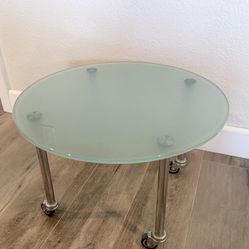 Italian Modern Cart/Coffee Table (satined glass top & chromed metal legs with casters)