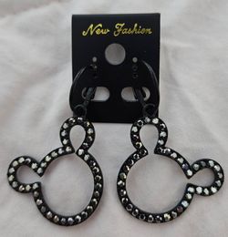 Mickey Mouse Silhouette Crystal Dangle Earrings
