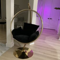 Modern Gold Acrylic Bubble Chair with Black Cushions