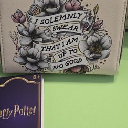 Harry Potter Marauder's Map Wallet Mini Zipper Floral with I Solemnly Swear