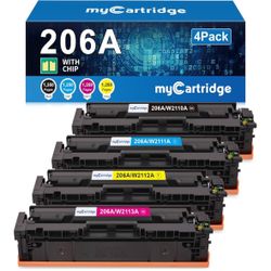 206A Toner Cartridges 4 Pack (with Chip) Compatible Replacement for HP 206A 206X for Color Laserjet Pro MFP M283fdw M283cdw M283fdn M282nw Pro M255dw 