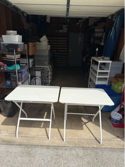 Set of 2 Folding Outdoor Slat Tables – White