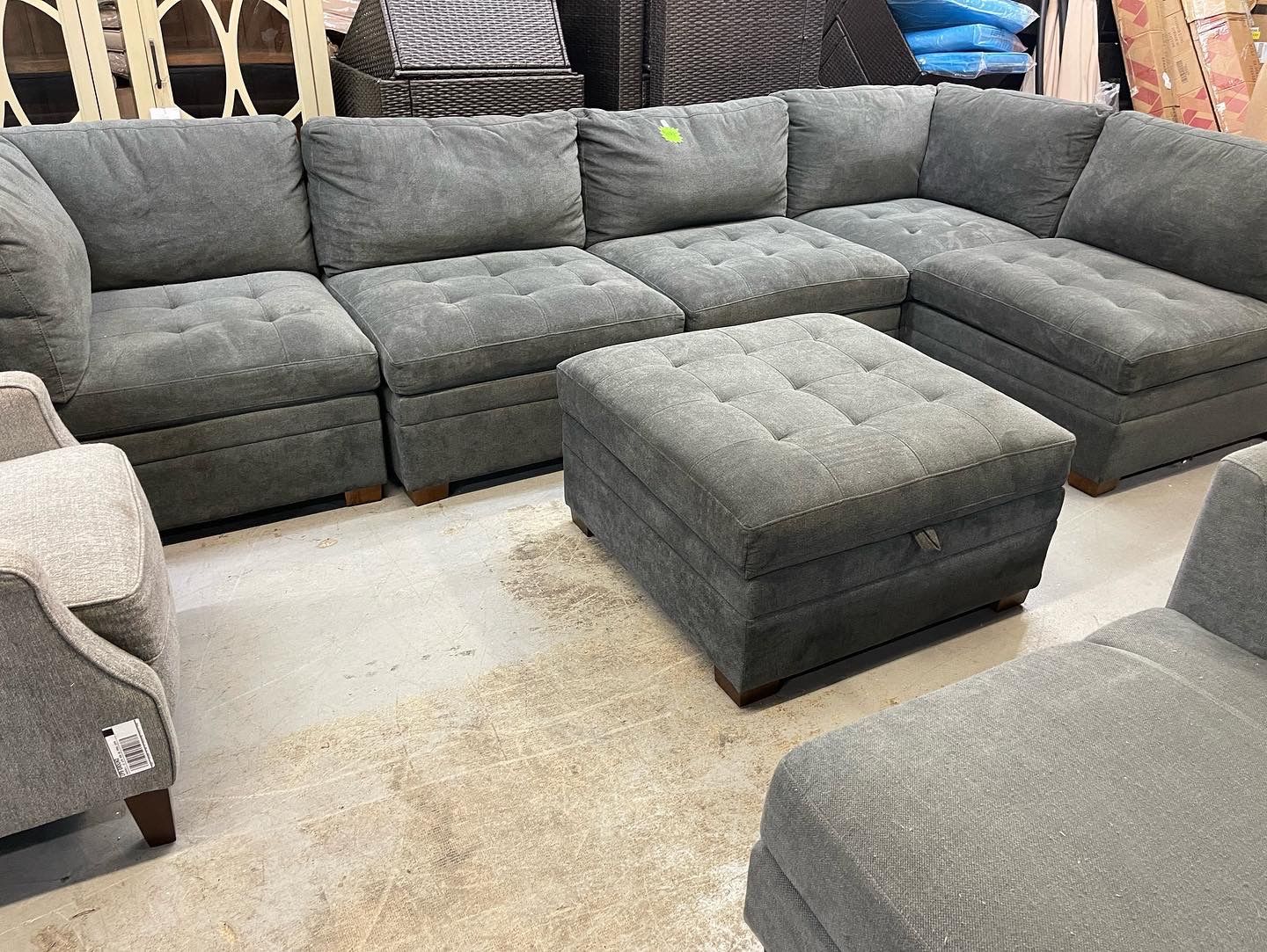 New Dark Grey Sectional Sofa With Ottoman
