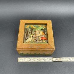 Vintage Mushroom And Elf Scene Musical Jewelry Box