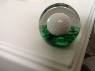 Vintage Elwood stamped glass paper weight golf ball