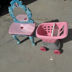 Child/kid Plastic Play Vanity And Shopping Cart