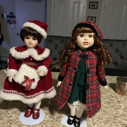 2 Porcelain Holiday Girls