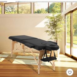 Massage Table, Portable 2 Section Foldable Tattoo Bed, Height Adjustable Lash Spa Bed with Face Cradle, Home Light Weight Facial Salon Bed with Wood F