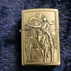 3D Carved Western Horseback Riding with Lasso In the dessert Lighter, Windproof