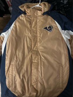 St. Louis rams puffer jacket navy and gold . Old horn logo