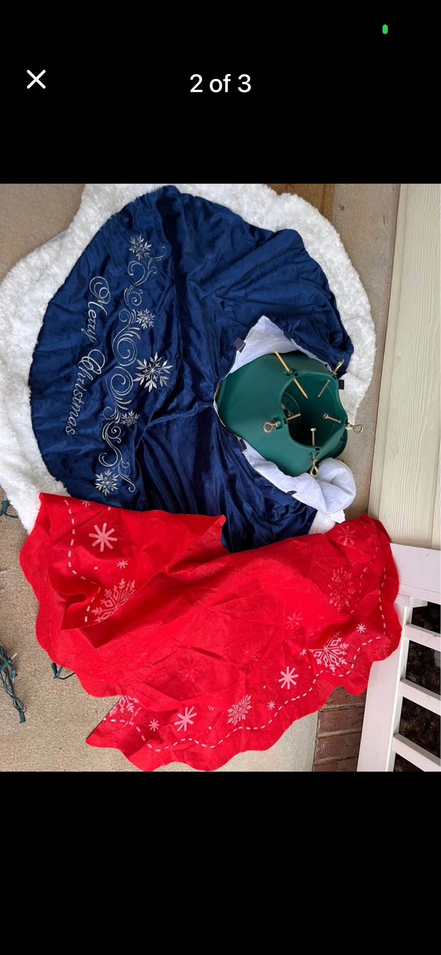 Two Christmas Tree Stands And Two Christmas Tree Skirts, Great Shape