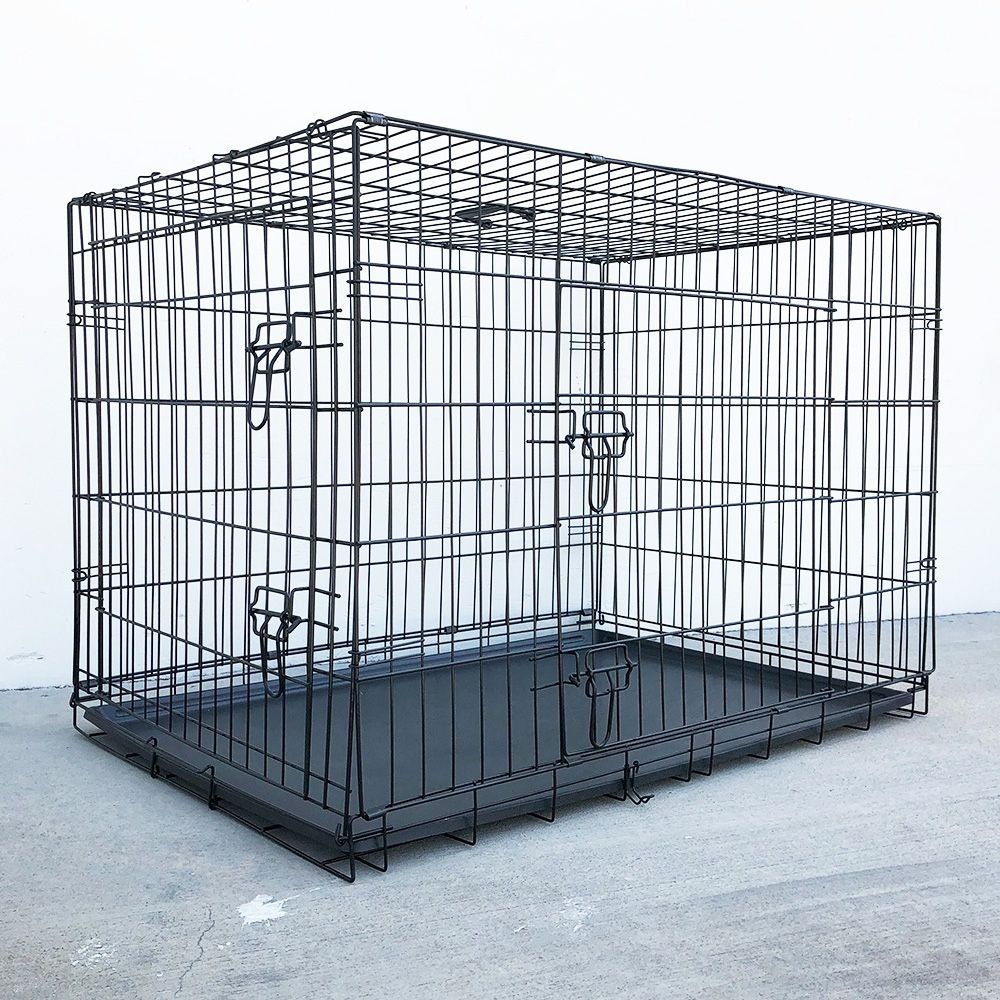 New $60 Folding 42” Dog Cage 2-Door Pet Crate Kennel w/ Tray 42”x27”x30”