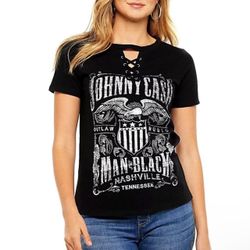 NWOT Johnny Cash Man In Black Lace Up Tshirt Sz M