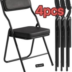 4pcs Padded Folding Chairs with 5cm Thickened Cushion, Heavy-Duty Chair with 350-lb Capacity, Portable & Durable Foldable Chairs for Indoor/Outdoor Ev