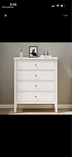 Beautiful White 4-Drawer Dresser Modern, elegant, and perfect for any bedroom or entryway. New, in box and ready for pickup.