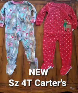 New Girls Sz 4T Carter's winter pajamas footed cats nwt