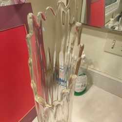 Vintage Mid Century Clear Crystal Glass Vase 