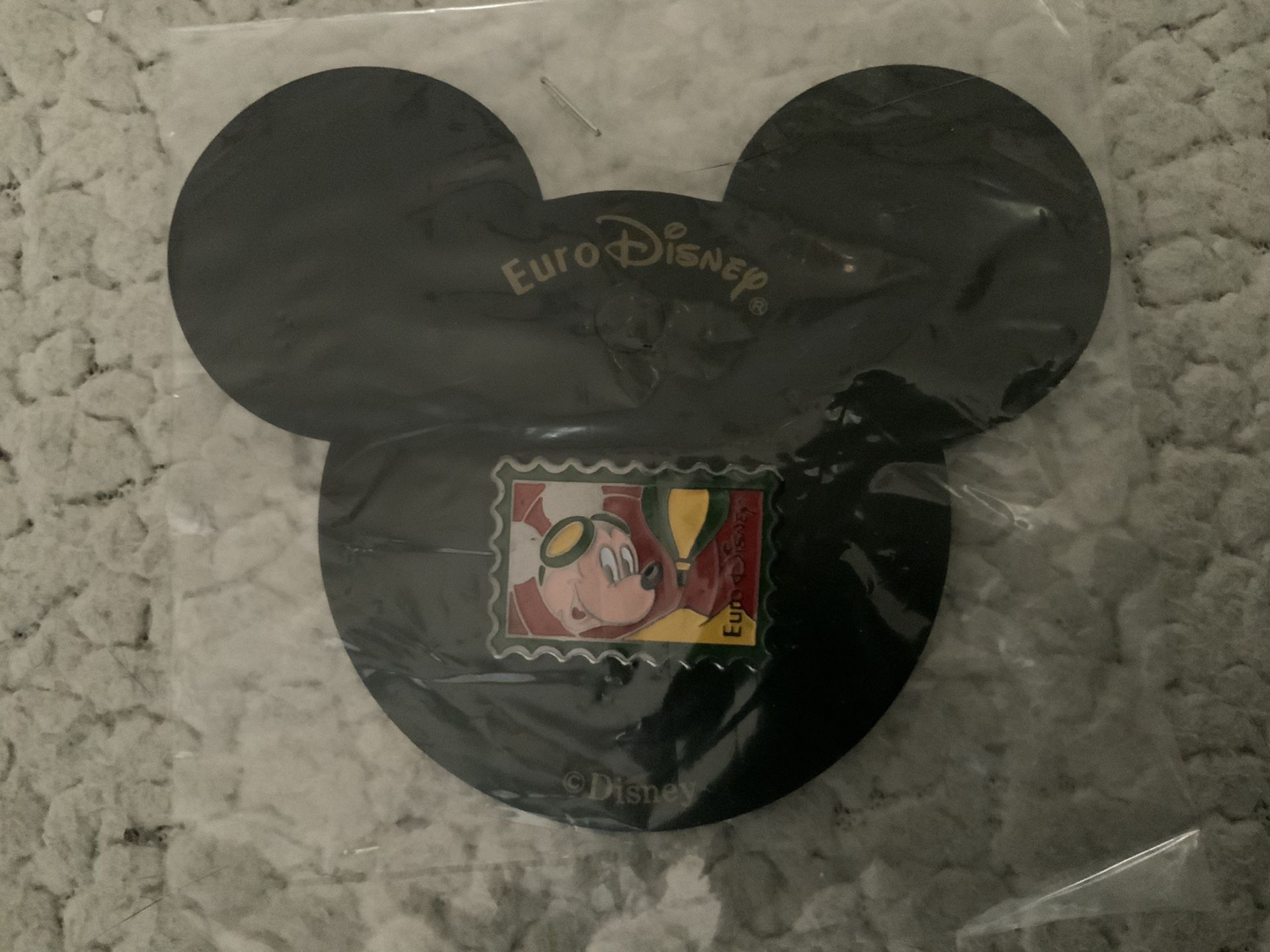 New MINT CONDITION. Mickey Mouse Euro Disney Metal Enamel Postage Stamp Lapel Pin Pinback 1992 Walt Disney in Original packaging