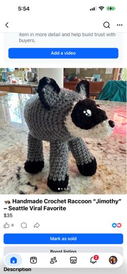 🦝 Handmade Crochet Raccoon “Jimothy” – Seattle Viral Favorite