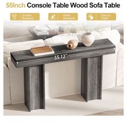 55-Inch Sofa Table With Storage, Farmhouse Console Table For Home, Rectangular Wooden Entryway Furniture For Living Room, Bedroom, Office, Hallway, Mo