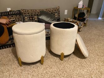 Off white round velvet ottoman storage
