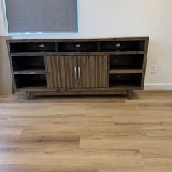 Natural Slatted 78" TV Stand With Storage Doors