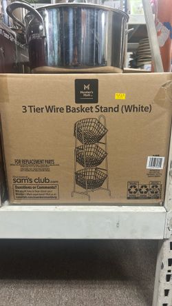 Members Mart 3 Tier Wire Basket Stand (White)