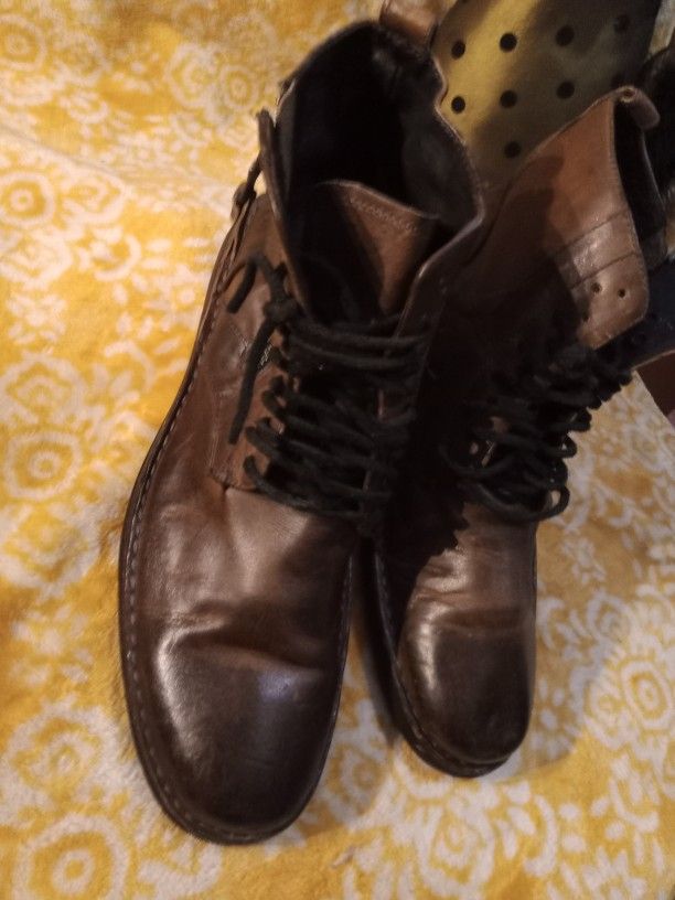 AUTHENTIC JOHN VARVATOS Brooklyn Lug Lace Side Zip Brown Leather Boots Mens 9.5*