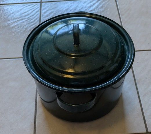 Pot Kettle Stock Pot Vintage Blue Speckled Enamelware 6 Quart Size Lid Kitchen