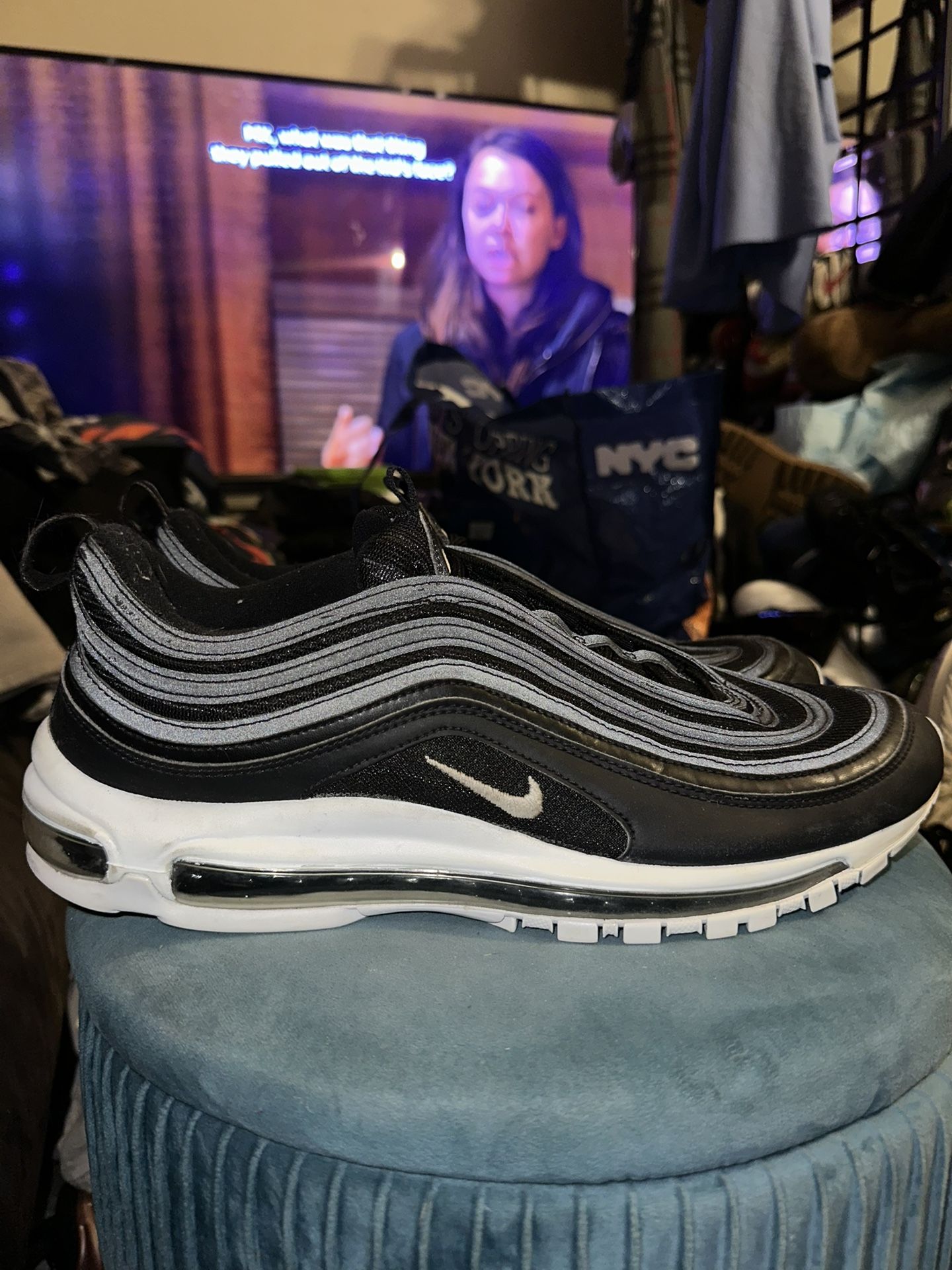 Nike Men's Size 13 Air Max 97 Black White Panda Shoes 921826-001 Pre Owned