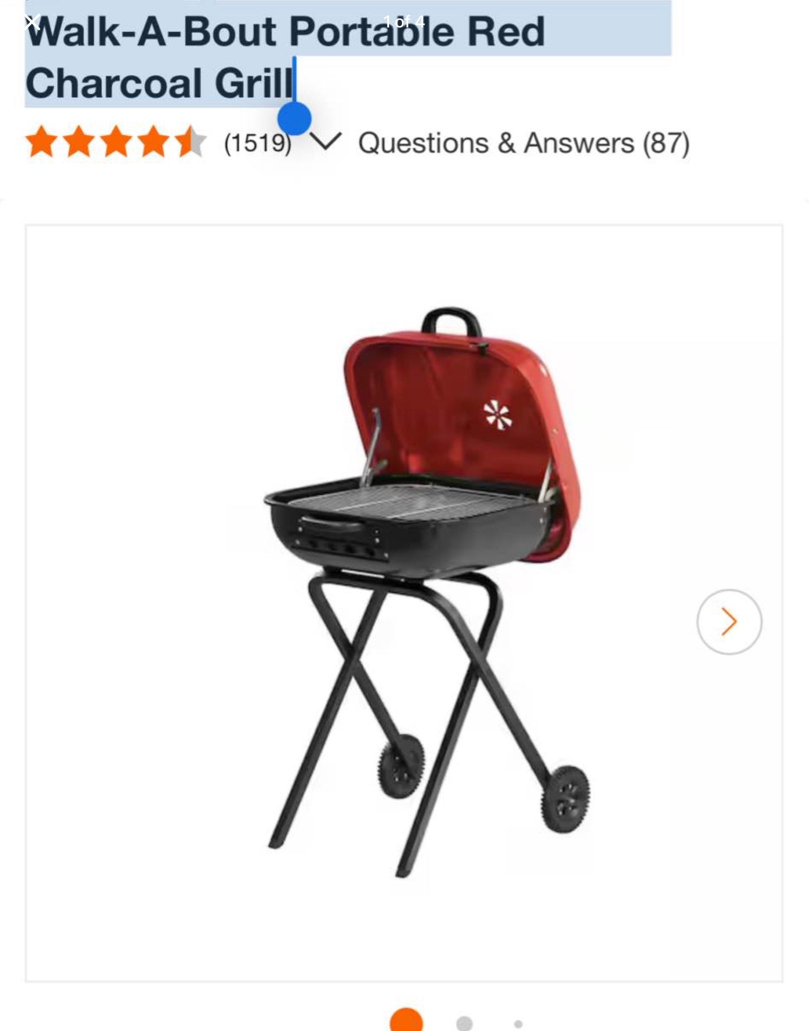 Americana Walk-A-Bout Portable Red Charcoal Grill