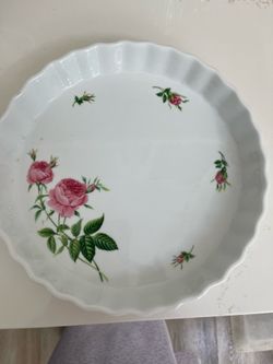 Vintage Christineholm Porcelain Quiche Baking Dish Rose Pattern