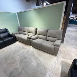 Real leather Power Reclining Sofa and Loveseat