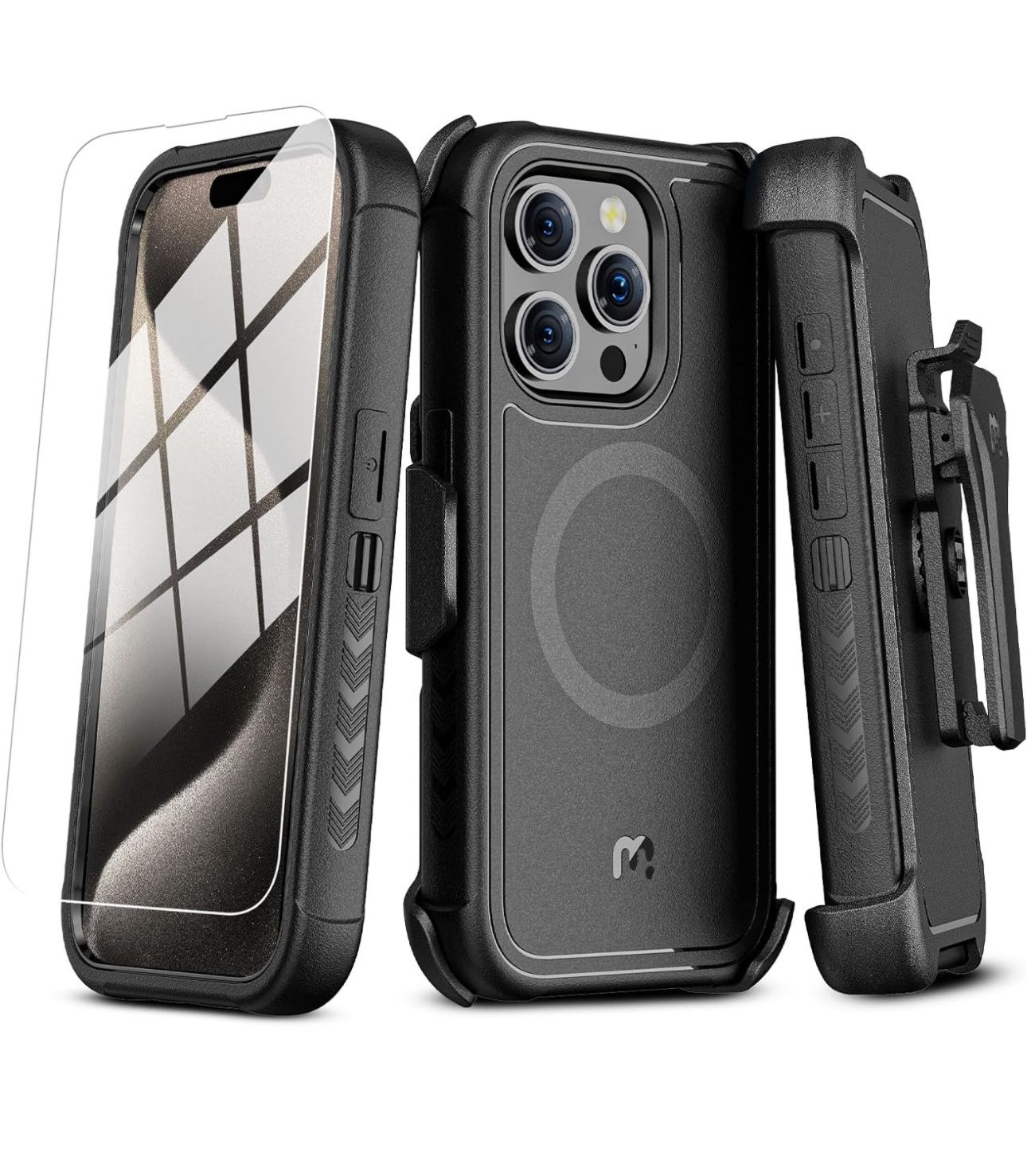 MYBAT PRO Maverick Series iPhone 15 Pro Max Case with Belt Clip Holster,[Compatible with Magsafe] w/Screen Protector,Anti-Drop,Shockproof,with 360°Rot