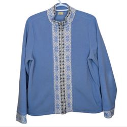 L.L Bean Baby Blue Winter Detail Fleece Full Zip Up Sweater