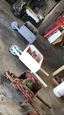 Planter box wheel barrel garden decor