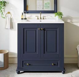 LD0084-YN Modern Bathroom Vanity, Freestanding Bathroom Storage Vanity Cabinet with 2 Doors