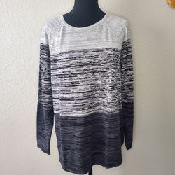 Karen Scott Women's Size L Gray Black Combo Pullover Long Sleeve Cotton Sweater  