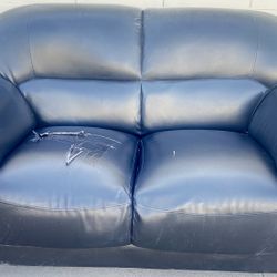 Clean Super Comfy Fake Leather Loveseat 2 Person Couch (minor damage right cushion just cover it) 1st Person Gets It Hurry!