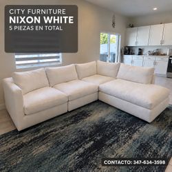 City Furniture Nixon White Sectional Sofa 5-Piece