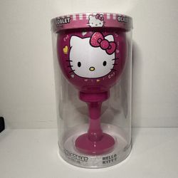 Licensed HELLO KITTY 40 Oz Pink Glittery Glass Goblet Fishbowl Cup BNIB