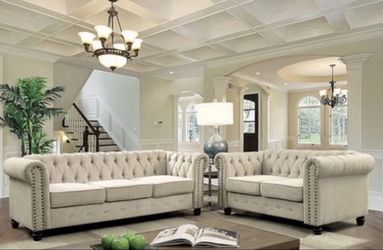 Chesterfield Furniture Sets Loveseat and Sofa - Linen Beige