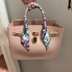 Elegant Pink Handbag with Scarf Accent