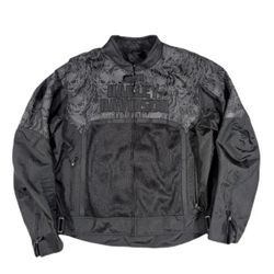Harley Davidson Padded Skulls Print Riding Jacket Mens L Black Poly/Nylon