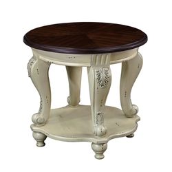 22'' Two Tone Round End Table,Solid Wood Sofa Side Table with Shelf,Living Room Corner Table Easy Assemble,Beige and Espresso Top
