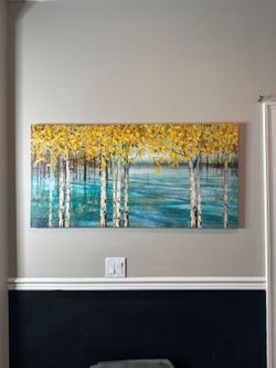Birch Tree Canvas Blue & Gold