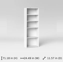 White 5-Shelf Bookcase 71 Inches Tall