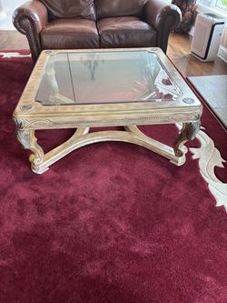4-Piece Vintage Solid Wood/Glass Coffee Table, Console Table & 2 End Tables
